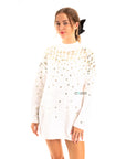 Sequin embellished front and sleeves design jumper dress in white