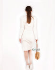 Fine knit bodycon dress with knot tie design in cream white
