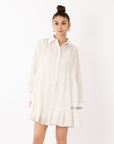 White color Oversized shirt dress in pop pattern fabric in ruffle hem design