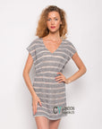 Holiday stripe grey color dress