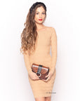 Classic Square check print soft knit off shoulder dress