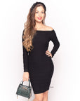Classic Square check print soft knit off shoulder little black dress