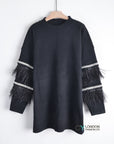 feather and sequin embellished sleeves jumper