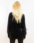 Reindeer patch embroidered fluffy jumper (Black)