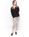 Knitted black white baroque print leggings