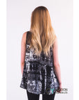 Vintage House Print Chiffon Vest Top (Black)