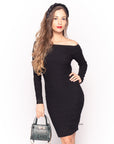 Classic Square check print soft knit off shoulder little black dress