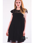 Organza Mesh Chiffon Floral Gold Chain Dress (Black)