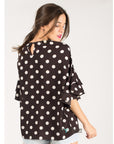 Dot Dot Print Frilled sleeves Top