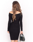 Classic Square check print soft knit off shoulder little black dress