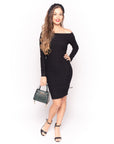 Classic Square check print soft knit off shoulder little black dress