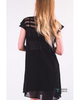 Organza Mesh Chiffon Floral Gold Chain Dress (Black)