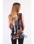 Vintage House Print Chiffon Vest Top (Brown)