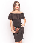 Metallic Frill Bardot Bandage Dress
