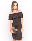 Metallic Frill Bardot Bandage Dress