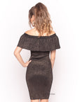 Metallic Frill Bardot Bandage Dress