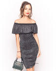Metallic Frill Bardot Bandage Dress