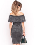 Metallic Frill Bardot Bandage Dress