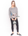 Multi color faux fur hem with denim pockets design jumper