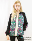 Green paisley floral Print Bomber Jacket