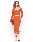 Fine knit crop top and midi skirt co-ords suits