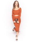 Fine knit crop top and midi skirt co-ords suits