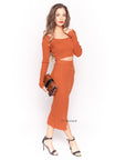Fine knit crop top and midi skirt co-ords suits