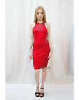 Mesh design bodycon dress (Red)