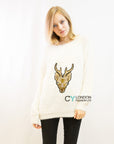 Reindeer patch embroidered fluffy jumper (Black)