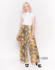 Silky Wide Leg Trousers in Yellow Leoaprd Print
