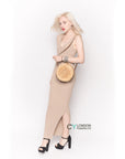 Sleeveless Ribbed Knit Bodycon Dress with Side Split in Beige