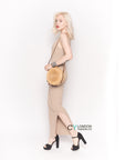 Sleeveless Ribbed Knit Bodycon Dress with Side Split in Beige