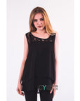 Floral Lace Chiffon Vest Top with Back Split (Black)