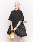 Oversized Short Sleeve Shirt with Frill Detail on Sides in Black