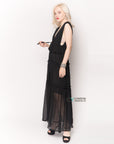 Deep V Neck Sleeveless Maxi Dress with Ruffles in Black
