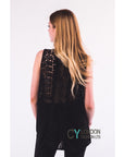 Floral Crochet Lace Back Vest (Black)