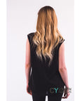 Embellished PU Leather Shoulder Vest (Black)