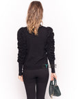 Ruffle lace sleeves soft knit plain color Jumper