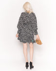 Long Sleeve Shirt Dress with Tie Waist in Black and White Print