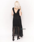Deep V Neck Sleeveless Maxi Dress with Ruffles in Black