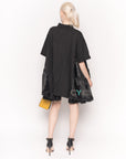 Oversized Short Sleeve Shirt with Frill Detail on Sides in Black