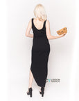 Sleeveless Ribbed Knit Bodycon Dress with Side Split in Black