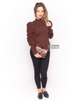 Gathered sleeves soft knit plain color Jumper
