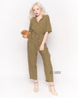 Cotton Short Sleeve Jumpsuit in Green