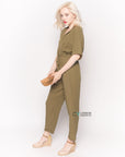 Cotton Short Sleeve Jumpsuit in Green