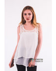 Floral Lace Chiffon Vest Top with Back Split (Black)