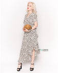 Ruffled Wrap Midi Dress in White and Black Sweetheart Print