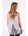 Floral Lace Chiffon Vest Top with Back Split (Black)