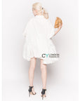 Oversized Short Sleeve Shirt with Frill Detail on Sides in White