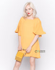 Top with Oversized Ruffle Sleeves in Mustard Yellow